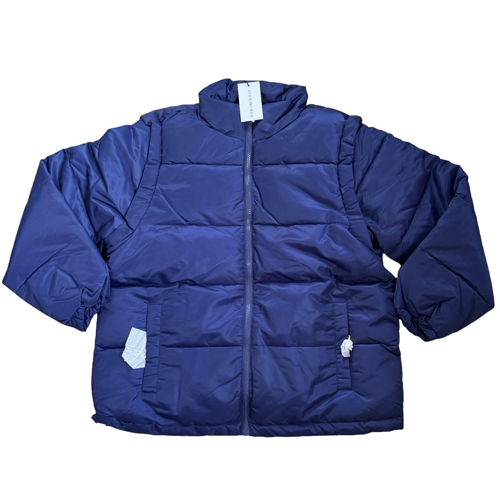 Whowhatwear Small Zip Off Sleeve Puffer Navy Blue NWT MSRP $158